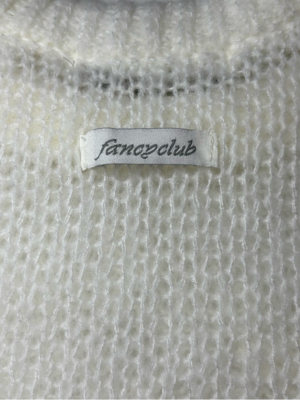 Fancy Club Embroidered Net Knit Top Ivory One Size Raglan Sheer Logo Trendy - Picture 8 of 13